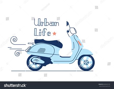 Blue Vintage Scooter Vector Illustration Urban Stock Vector Royalty