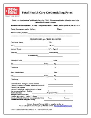 Fillable Online Total Health Care Credentialing Form Fax Email Print