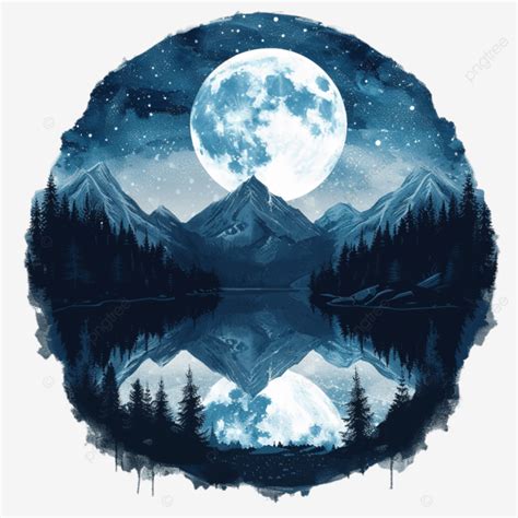 Paisagem Noturna Montanhas Lago Floresta E Lua Cheia Png Natureza