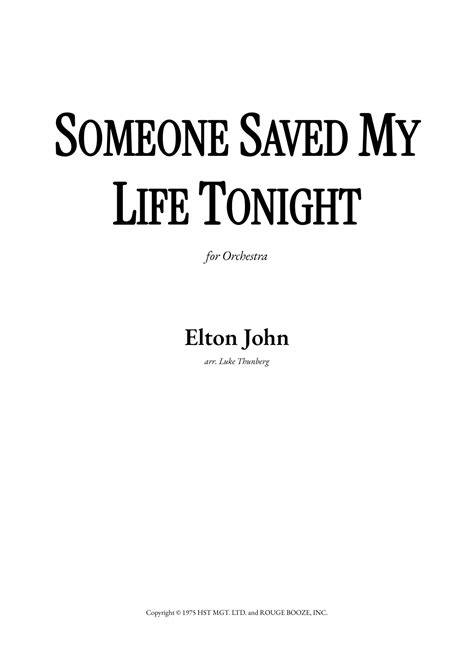 Someone Saved My Life Tonight Arr Luke Thunberg Sheet Music Elton