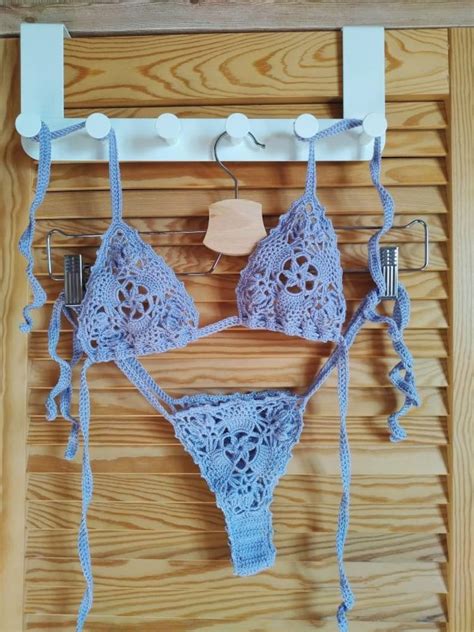 See Through Crochet Bikini Set Thong Crocheted Swimsuit Etsy