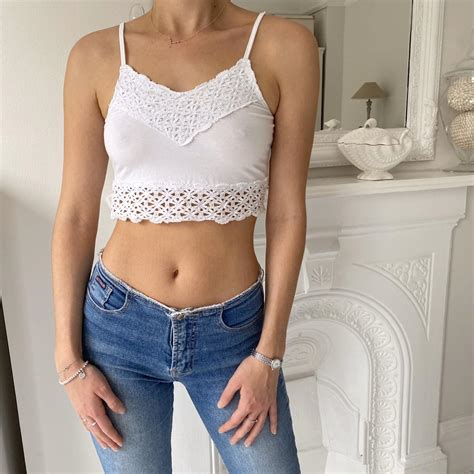 Such A Pretty Lacy White Cami Crop Top Perfect For Depop