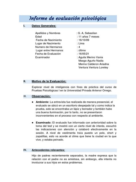 Informe Psicológico Test De Raven Coloreada Sebas Pdf Sicología La Naturaleza Humana