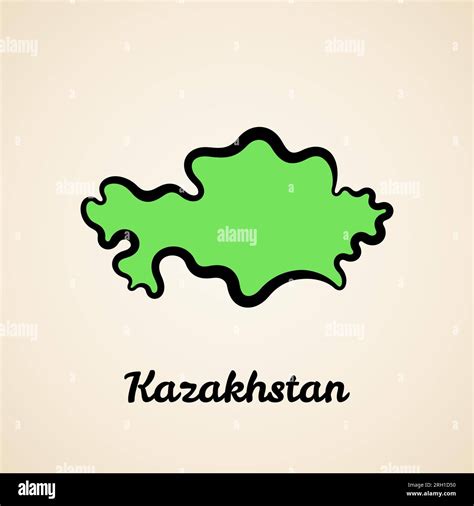 Green Simplified Map Of Kazakhstan With Black Outline Stock Vector