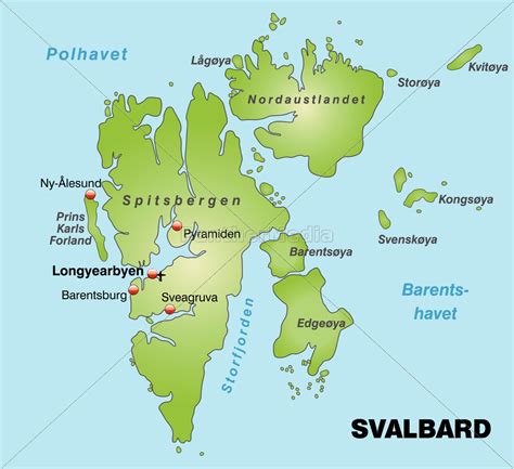 map of svalbard as an overview map in green - Stock Photo - #10656187 | PantherMedia Stock Agency