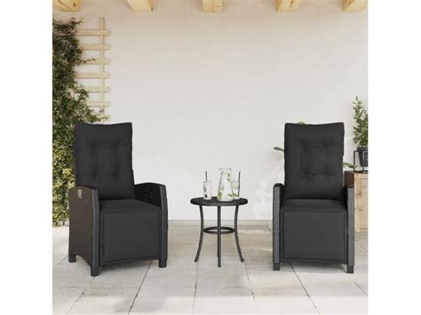 Sillones reclinables jardín con reposapiés 2 unidades ratán PE negro