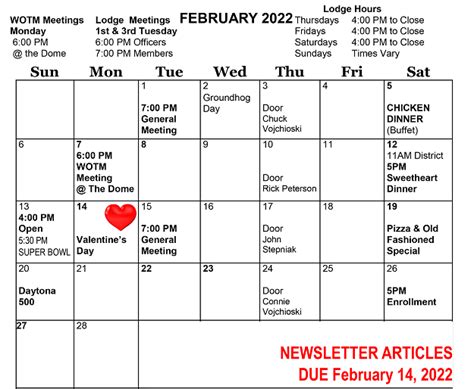 Calendar of Events - Marinette Moose Lodge 2327