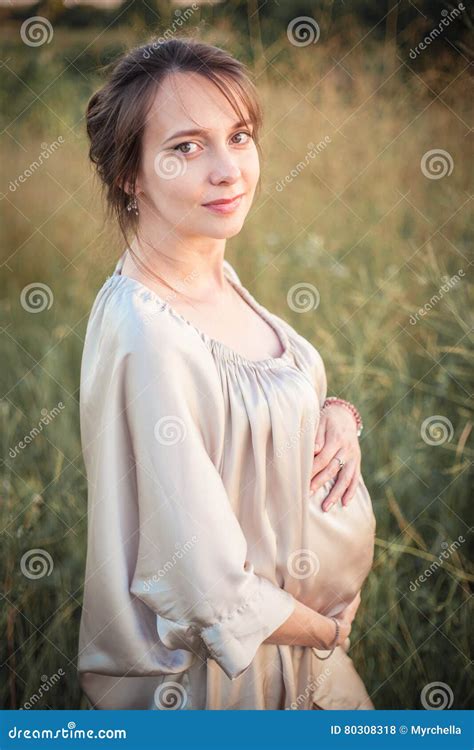 Portrait Of A Pregnant Woman On The Nature Stock Photo Image Of Dress