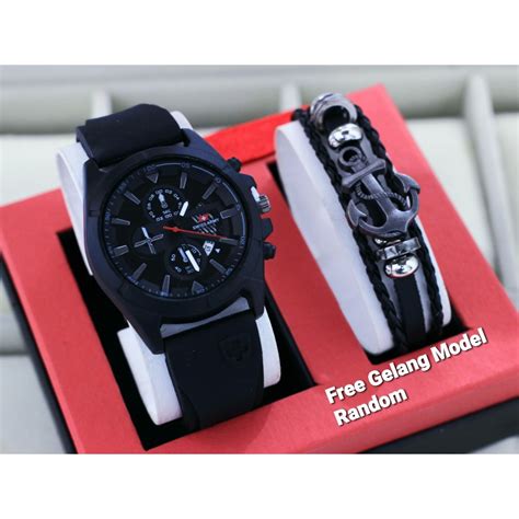 Jual New Jam Tangan Pria Swiss Gw Tanggal Aktif Tali Rubber Free