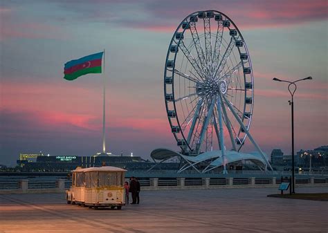 HD wallpaper: azerbaijan, baku, flag, ferris wheel, seaside, cityscape ...