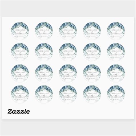 Elegant Dusty Blue Floral Square Border Wedding Classic Round Sticker