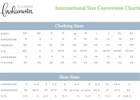 International Size Conversion Chart Clothes And Shoes Ygraph