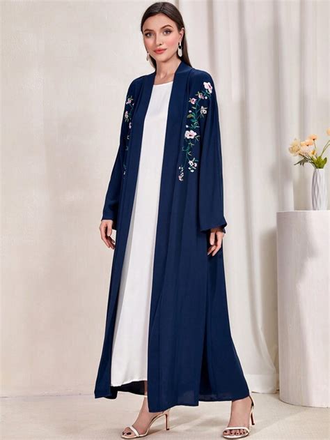 Shein Najma Abaya Con Bordado Floral Con Parte Delantera Abierta Moda