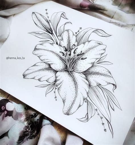 Black and White Lily Tattoo Design