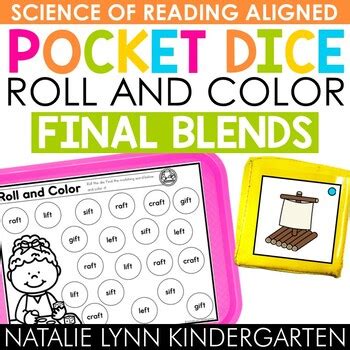 Ending Blends And Glued Sounds Literacy Centers Pocket Dice Roll And Color