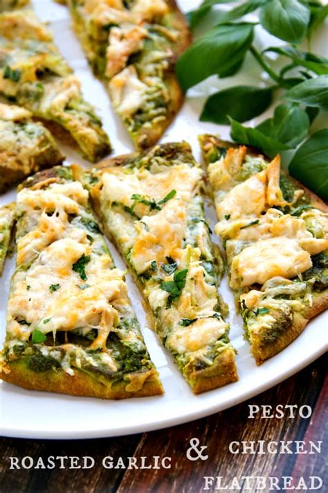 Roasted Garlic Pesto Chicken Flatbread Recipe