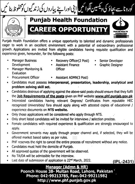 Punjab Health Foundation PHF NTS Latest Jobs 2022 Apply Now