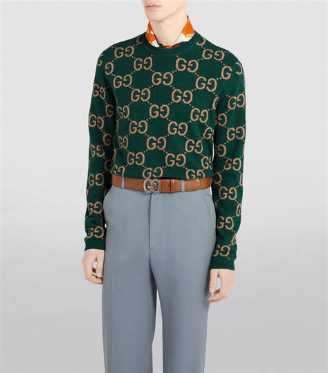 Mens Gucci Green Wool Gg Sweater Harrods Uk