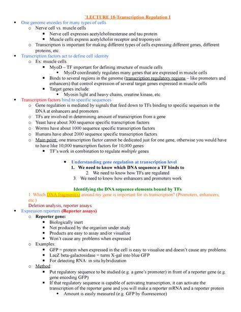 Mcb Final Notes Lecture Transcription Regulation I One Genome