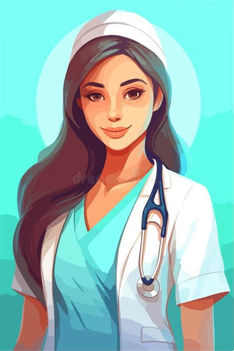 A Woman Nurse With A Stethoscope Vector Illustration Stock Vector Illustration Of Hairstyle