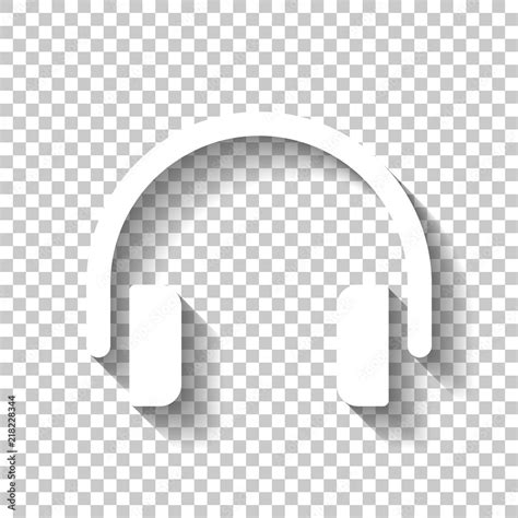 Simple Headphones Icon White Icon With Shadow On Transparent Ba Vector