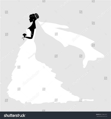 Beautiful Bride Holding Bouquet Vector Silhouette Stock Vector Royalty Free 319661351