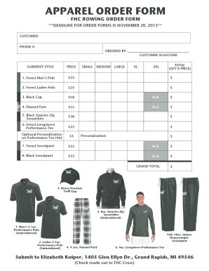 FHC Rowing Apparel Order Form Fhccreworg Fill Out And Sign Printable