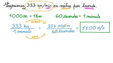 Vid O Question Conversion De La Vitesse Des Kilom Tres Par Minute En