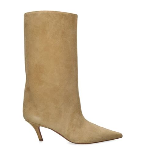 Womens Amina Muaddi Beige Suede Fiona Boots Harrods Uk