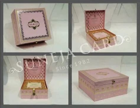 MDF Pink Square Marriage Invitation Card Box Size Dimension 10 X 10 X