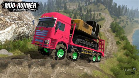 Spintires Mudrunner Truck Transports Excavator Youtube