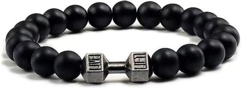 GAUEIOUR Black Dumbbell Bracelet Volcanic Lava Elastic Natural Stone