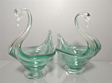 Hand Blown Glass Swans Made In Poland With Stickers Etsy