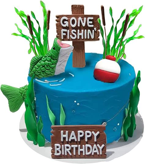 Fishing Cake Topper Gone Fishing Cake With Bass Reed Happy Birthday