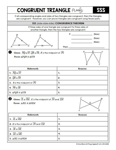 Geometry Unit Congruent Triangles All Things Algebra