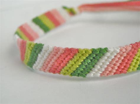 Friendship Bracelet Green Pink White Candy Stripe By Artsydancer