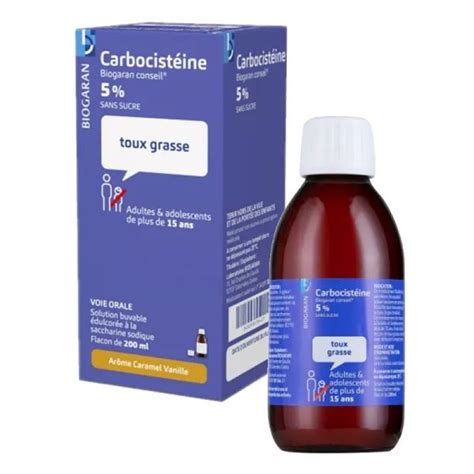 Sirop Sans Sucre Carbocistéine 5 Toux Grasse Adulte Flacon 200 Ml