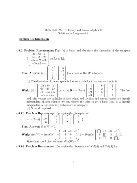 Solutions To Problems On Dimension And Change Of Basis In Linear