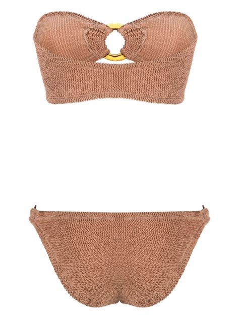 Hunza G Brown Gloria Crinkle Bandeau Bikini Browns