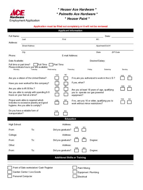 Fillable Online Ace Hardware Application Pdf Print Out Fax Email Print