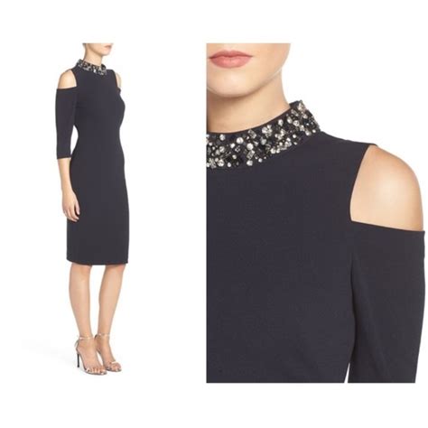 Eliza J Dresses Eliza J Cold Shoulder Sheath Embellished Dress