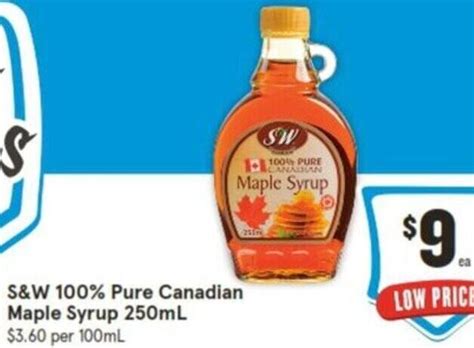 S W 100 Pure Canadian Maple Syrup 250mL Offer At IGA