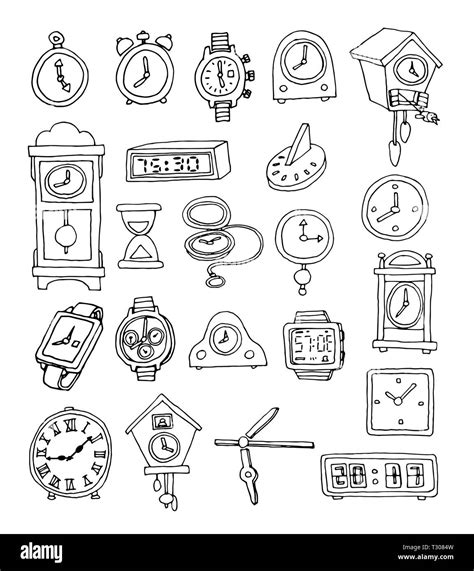 Set Of Clocks And Watches Hand Drawn Vector Illustration Stock Vector