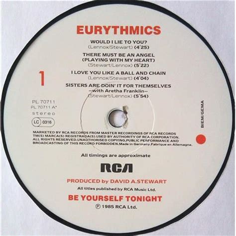 Eurythmics Be Yourself Tonight PL 70711 price 910р art 04914