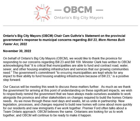 Ontarios Big City Mayors On Twitter Today Obcm Was Pleased To