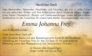 Traueranzeigen Von Emma Johanna Frey Schwarzw Lder Bote Trauer