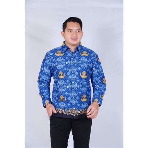 Jual Seragam Batik Korpri Pria Full Furing Kerah Biru Batik Korpri