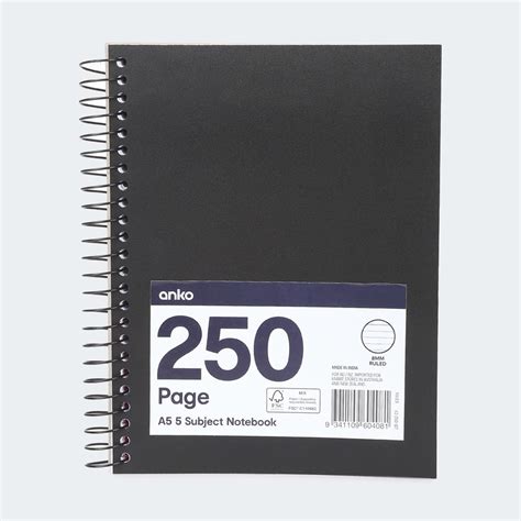 A5 5 Subject Notebook Black Kmart