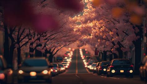 Cherry Blossoms in the Streets of Tokyo at Night, Japan Stock ...