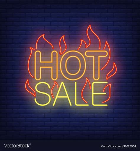 Hot Sale With Flames Neon Sign Royalty Free Vector Image